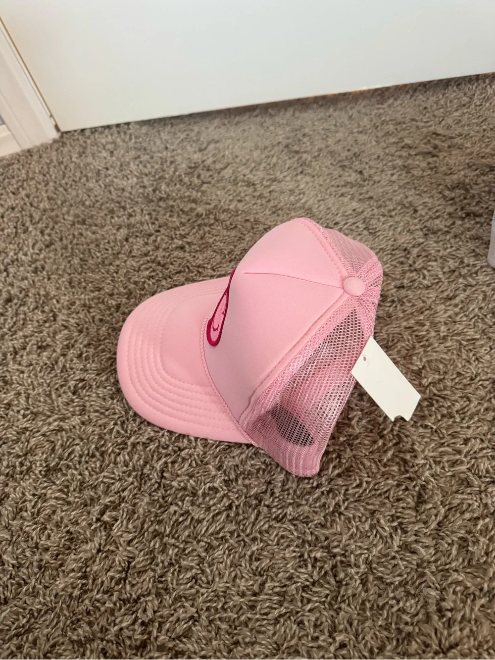 Pink Trucker Hat with Lightning Smile Patch